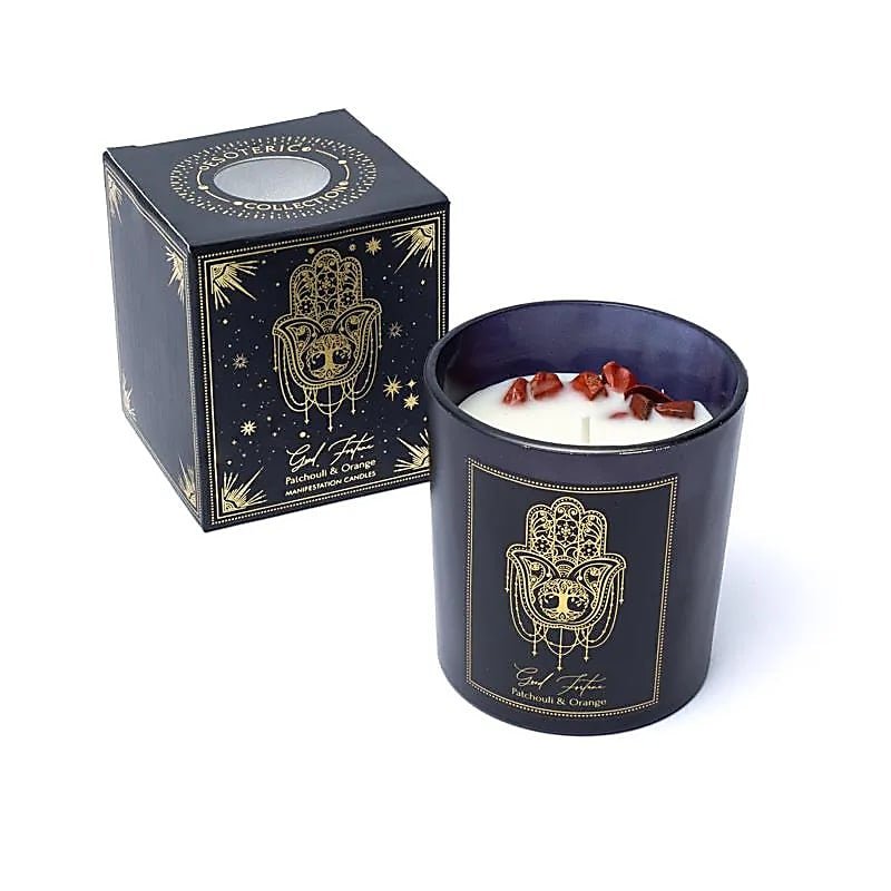 Good Fortune Candela con pietre di Diaspro Rosso - Patchouli e Arancia - Clorophilla Shop