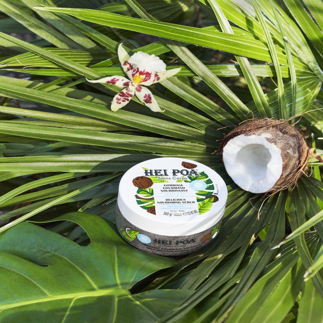 HEI POA GOMMAGE GOURMAND NOURISSANT - Scrub corpo con Olio di cocco bio, Cristalli di sale, Polpa e gusci di cocco - Clorophilla Shop