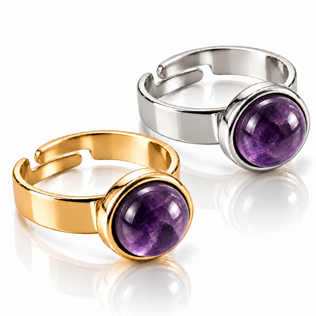 ANELLO MINIMAL AMETISTA - acciaio inossidabile regolabile