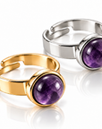 ANELLO MINIMAL AMETISTA - acciaio inossidabile regolabile