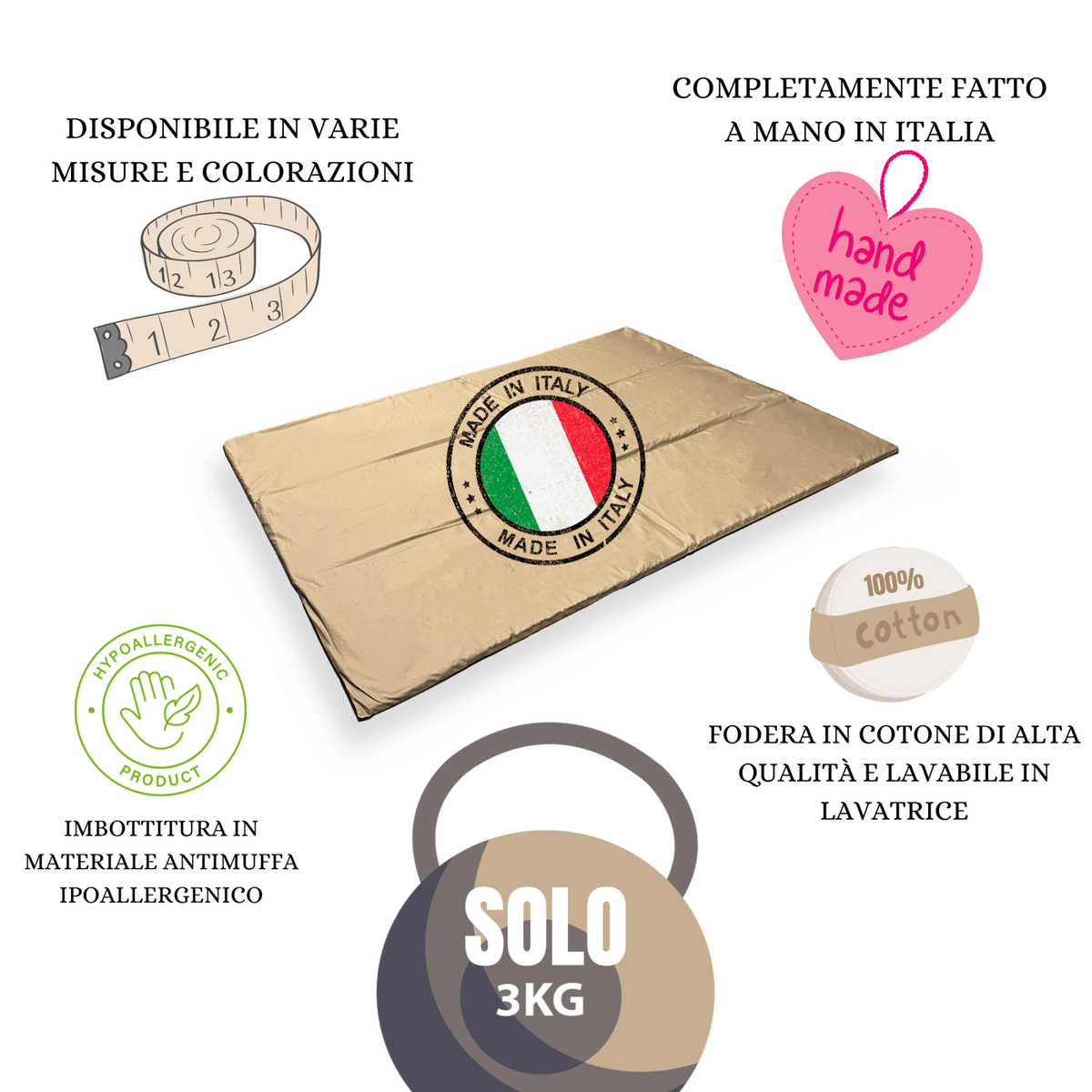 Tatami Tappetino artigianale per Operatori Yoga, Shiatsu, Reiki, e Thai massage - Futon Lavabile e Sfoderabile made in Italy