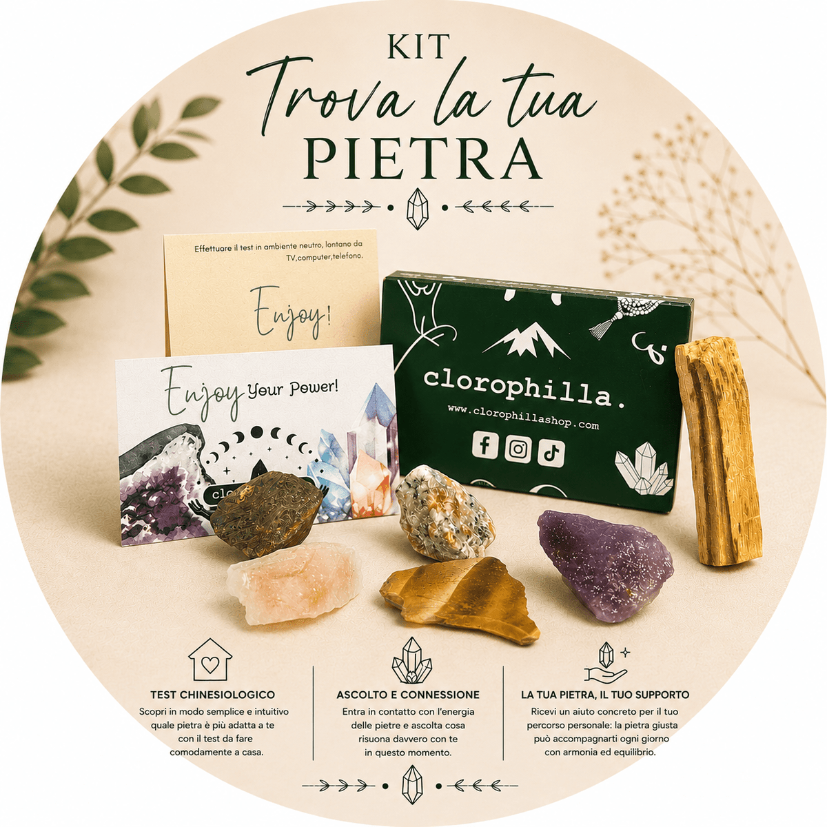 KIT TROVA LA TUA PIETRA - Set completo per test kinesiologico cristalloterapia - Clorophilla Shop