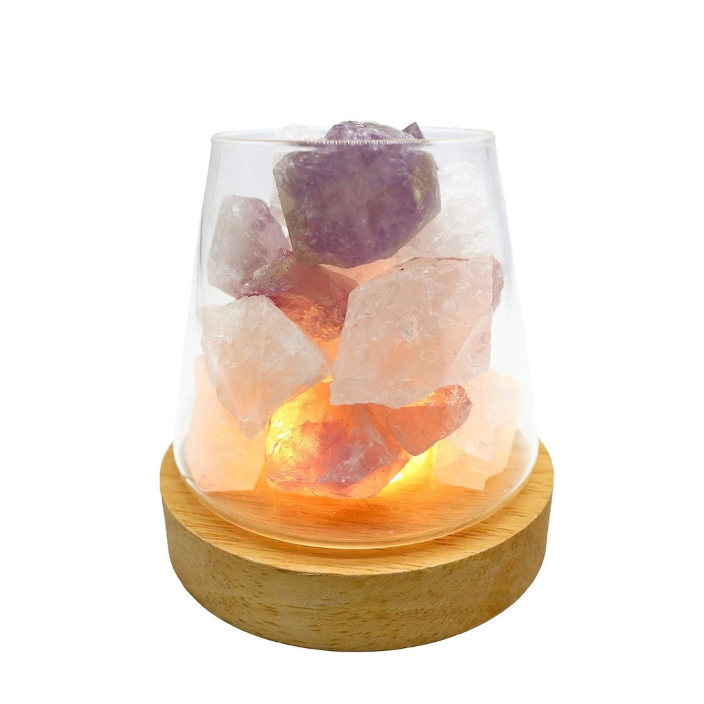 LAMPADA DIFFUSORE CON PIETRE DI AMETISTA E CRISTALLO DI ROCCA - Clorophilla Shop