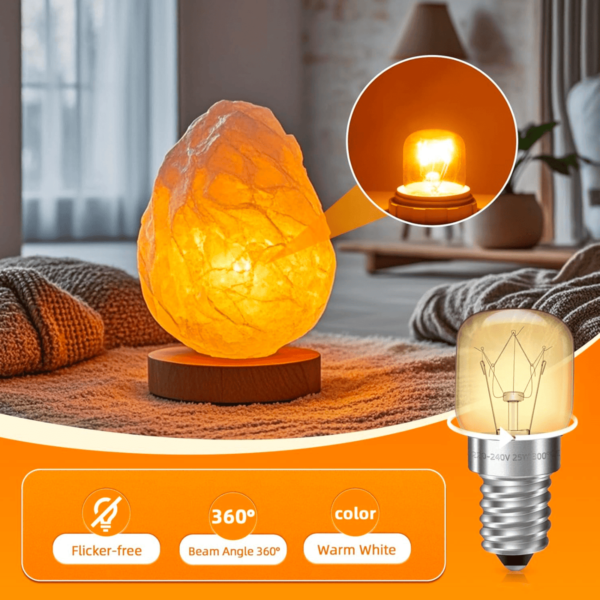 Lampadina ricambio per Lampada di Sale - E14|T25 - 15w luce calda - Clorophilla Shop
