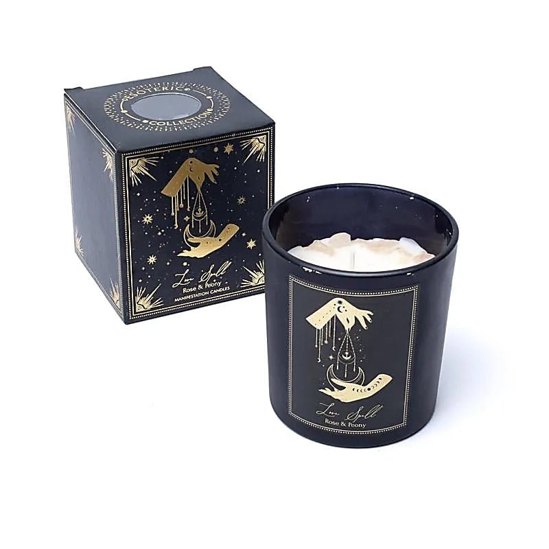 Love Spell Candela con pietre di Quarzo Rosa - Rosa e Peonia - Clorophilla Shop