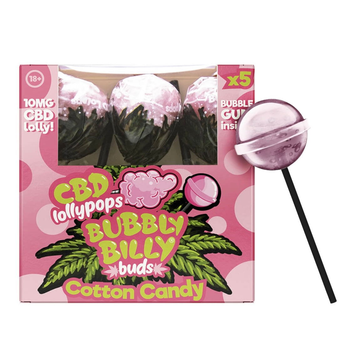 Bubbly Billy Buds Lecca lecca Cotton Candy alla cannabis con bubblegum all&#39;interno - Confezione da 5pz