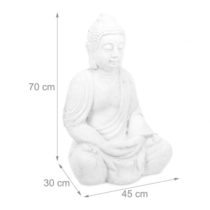 Statua Buddha in meditazione 70cm poliresina - Arredo casa e giardino resistente a pioggia e gelo colore bianco