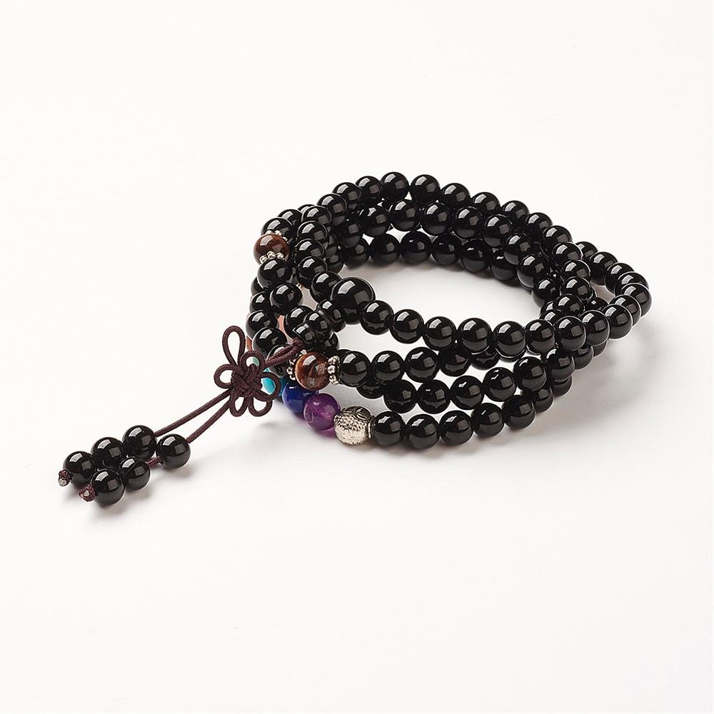 Mala Tibetana in Agata Nera con chakra – Protezione e Radicamento - Clorophilla Shop
