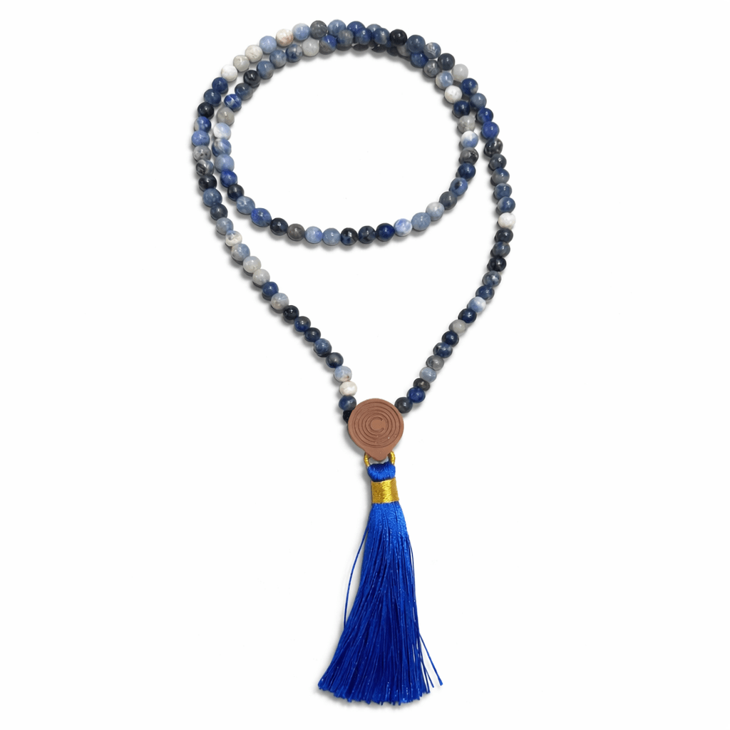 Mala Tibetana Sodalite Qualità AA con Nappa - Collana Rosario 108 Perle - Clorophilla Shop