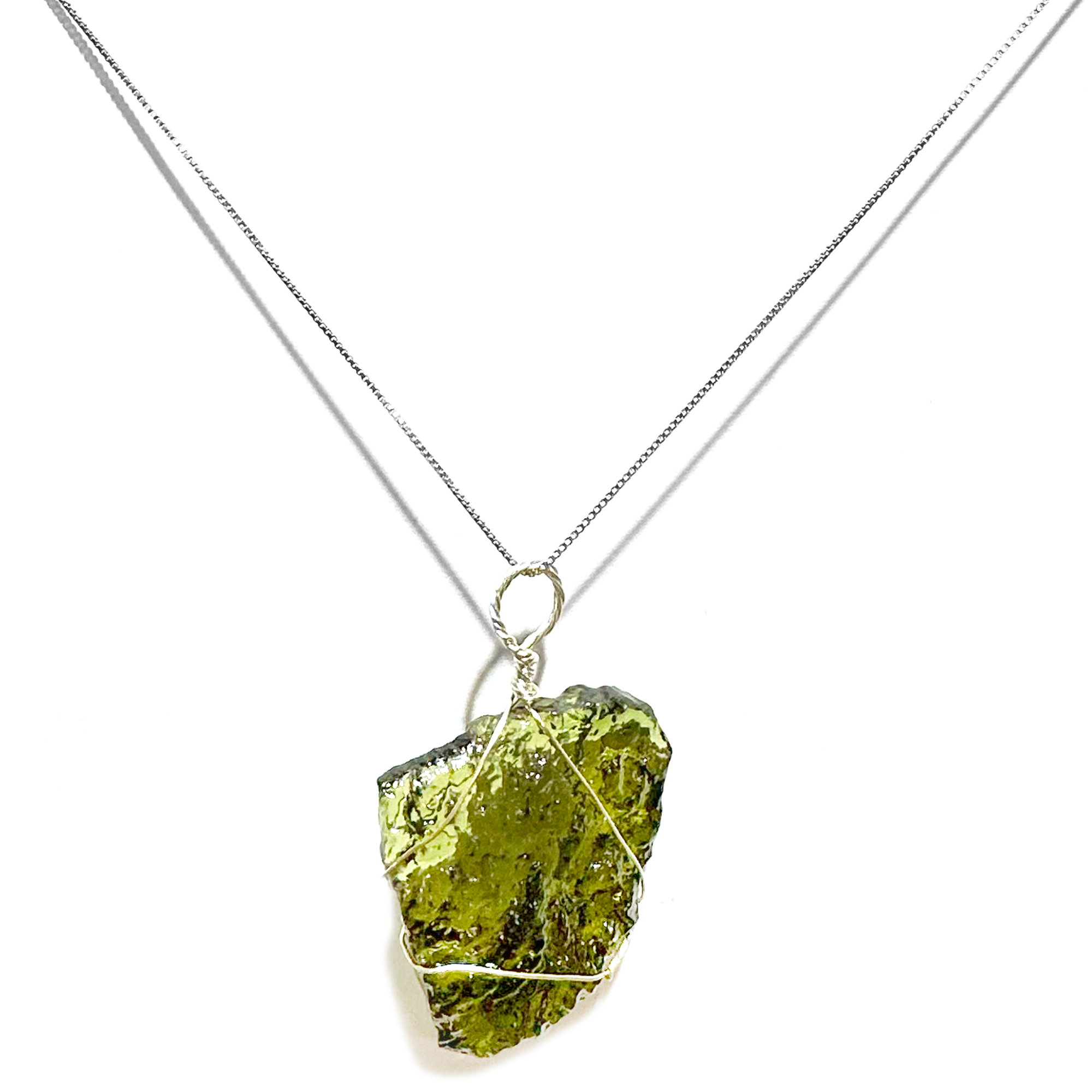 Samsara - Collana in Argento 925 con Ciondolo in Moldavite Certificata - Collana da Donna In Cristallo di Meteorite, Potenza Energetica - Confezione Regalo e Certificato Gemmologico