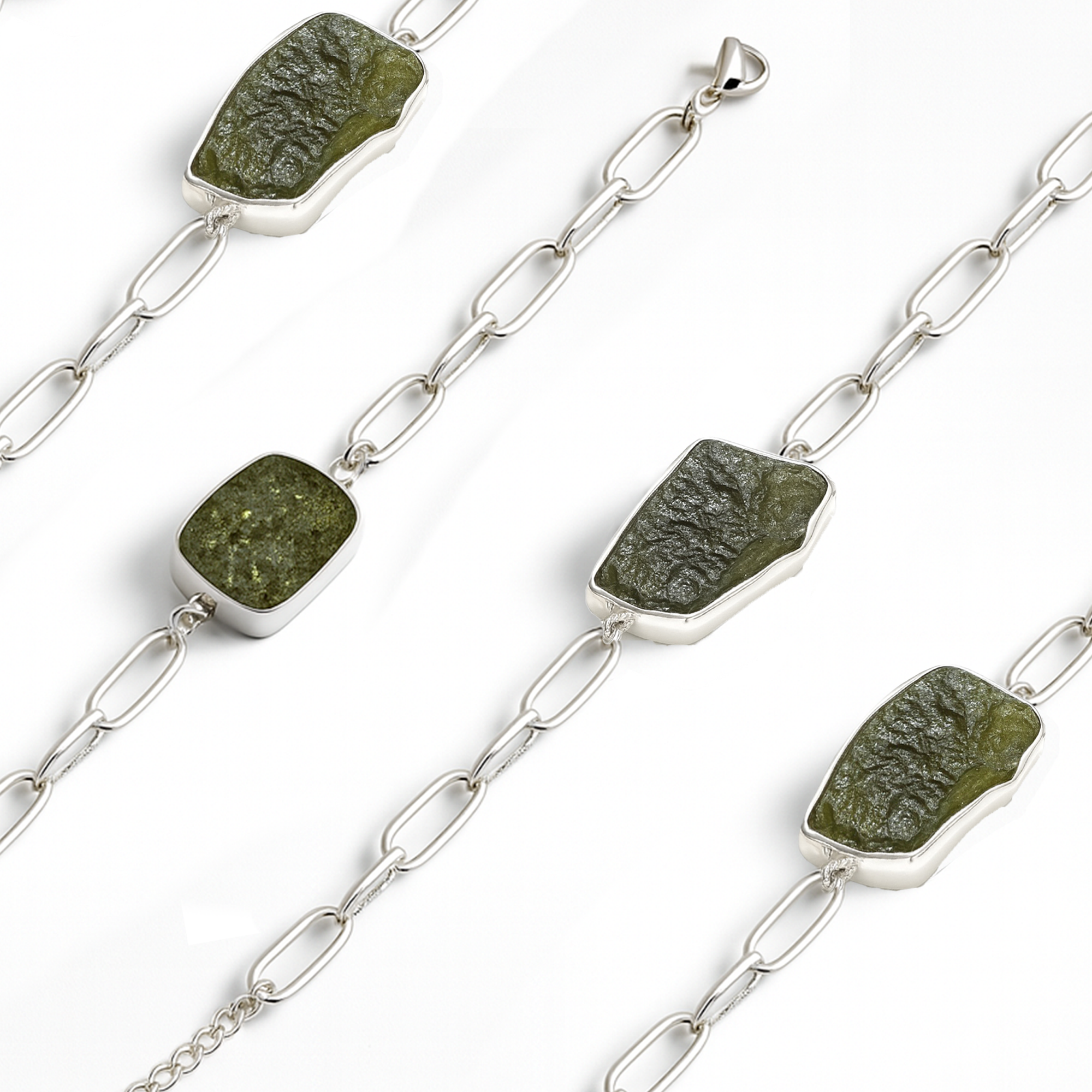Bracciale in Moldavite Naturale in argento 925 regolabile - Confezione Regalo, garanzia e copia Certificato lotto