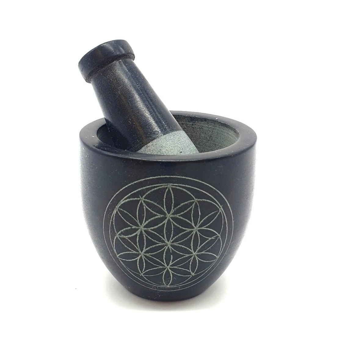 MORTAIO IN PIETRA SAPONITE - Fiore della vita - Clorophilla Shop