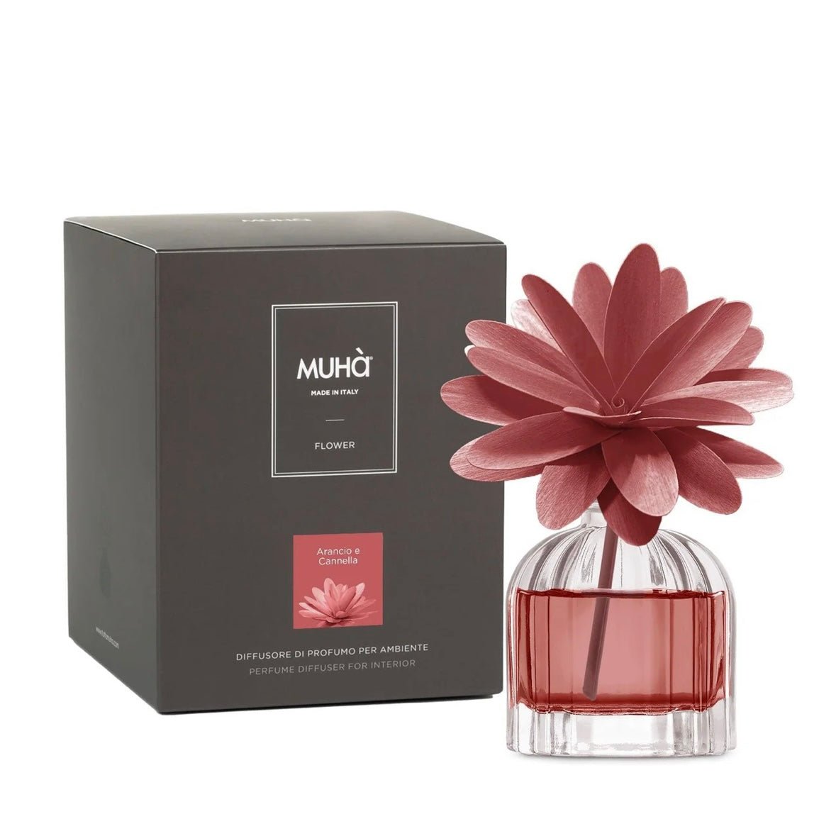 MUHÀ Flower Diffuser Profumatore d'ambiente con fiore - Arancio e Cannella - Clorophilla Shop