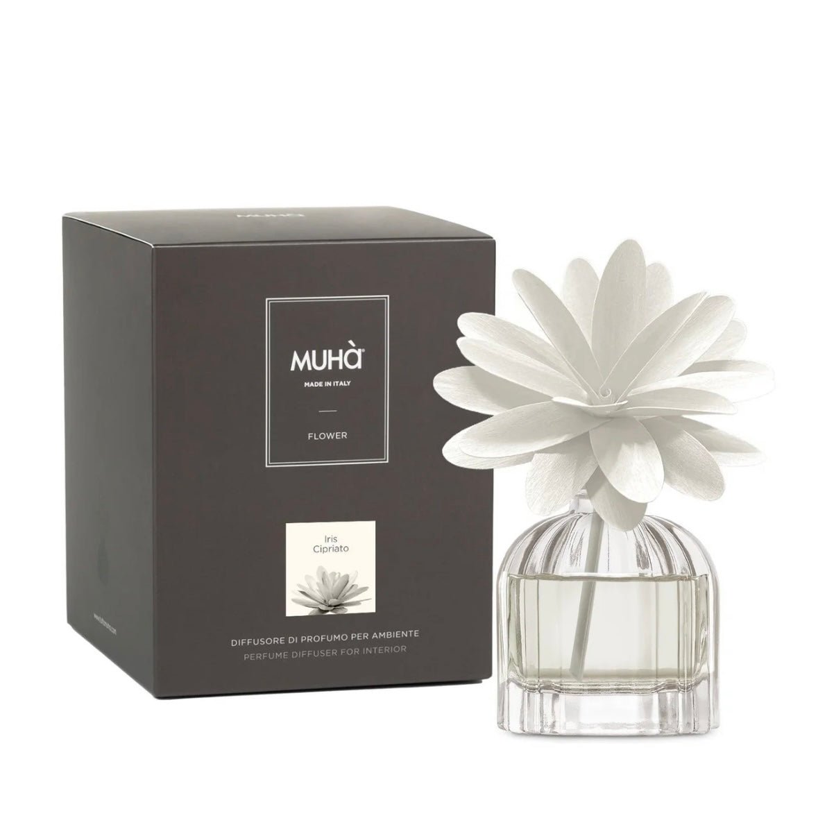 MUHÀ Flower Diffuser Profumatore d'ambiente con fiore - Iris Cipriato - Clorophilla Shop