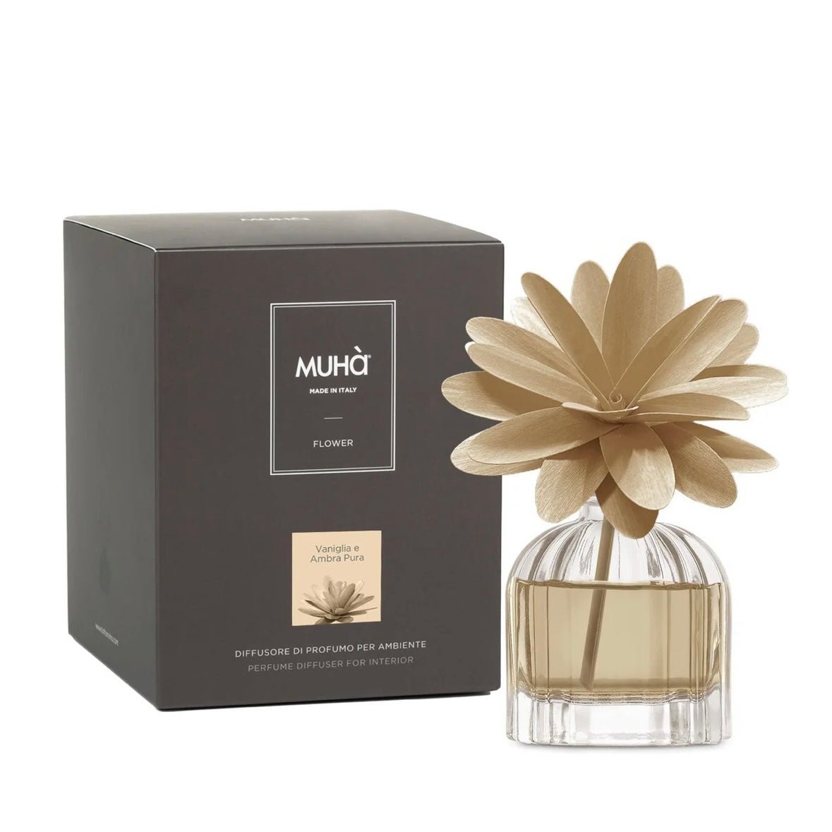 MUHÀ Flower Diffuser Profumatore d'ambiente con fiore - Vaniglia e Ambra pura - Clorophilla Shop