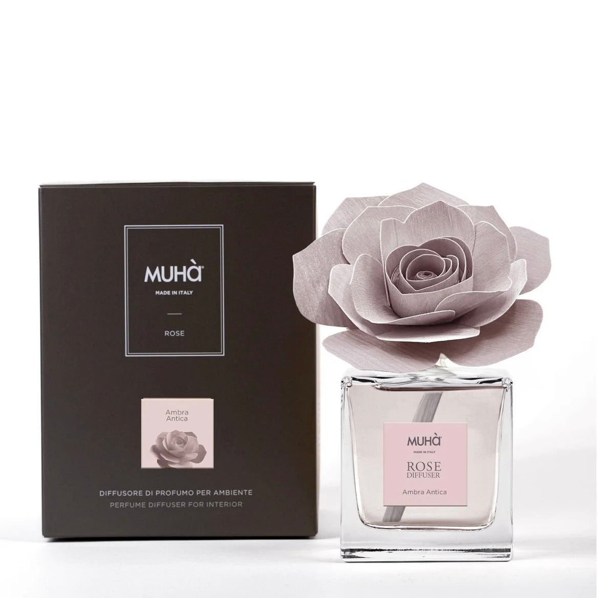 MUHÀ Rose Diffuser Profumatore ambiente con rosa - Ambra antica - Clorophilla Shop