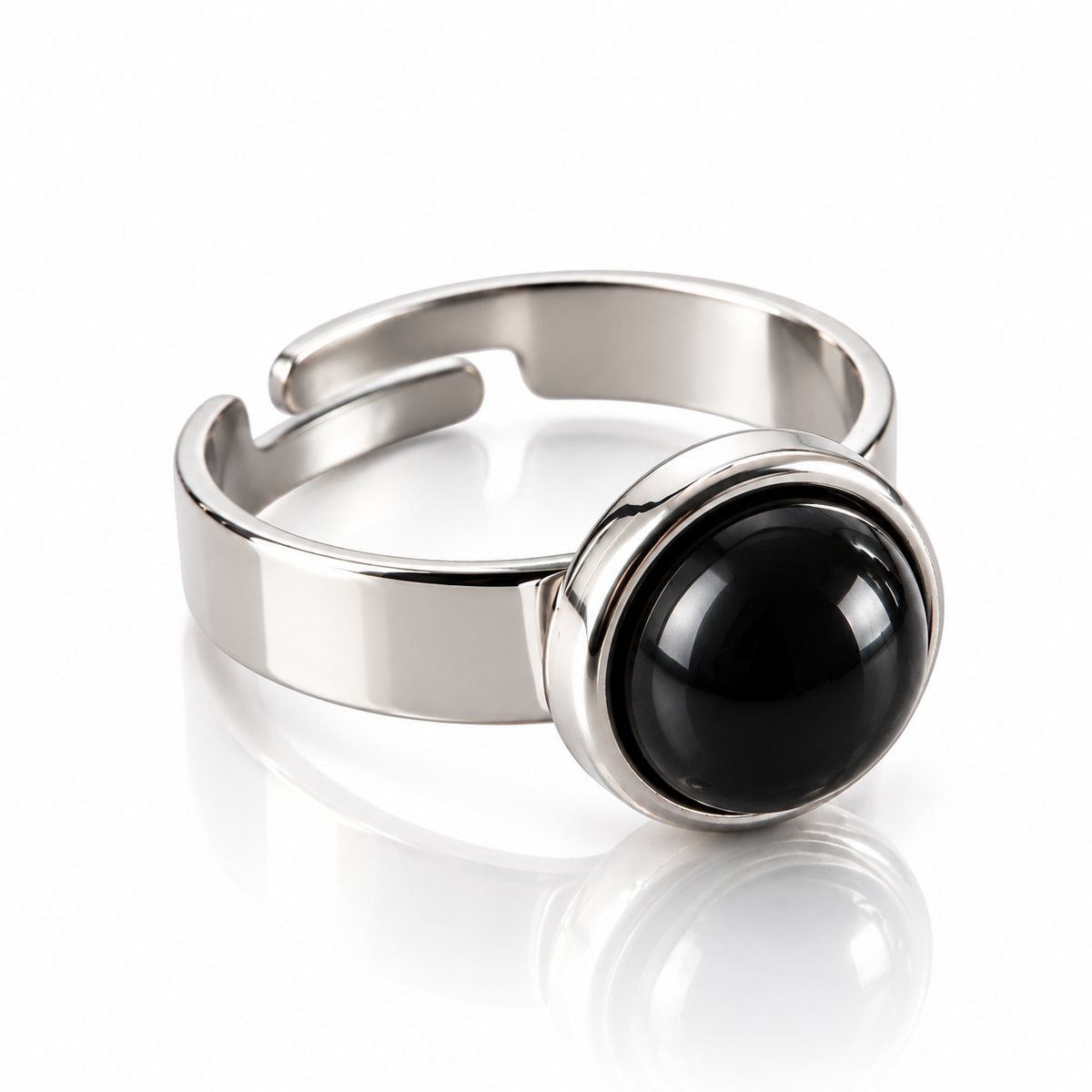 ANELLO MINIMAL TORMALINA NERA - acciaio inossidabile regolabile