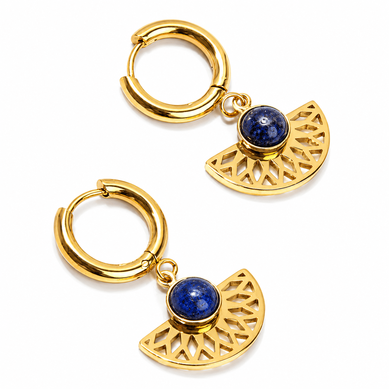 ORECCHINI AZTECO CON LAPISLAZZULI - Acciaio inox placcato oro - Clorophilla Shop