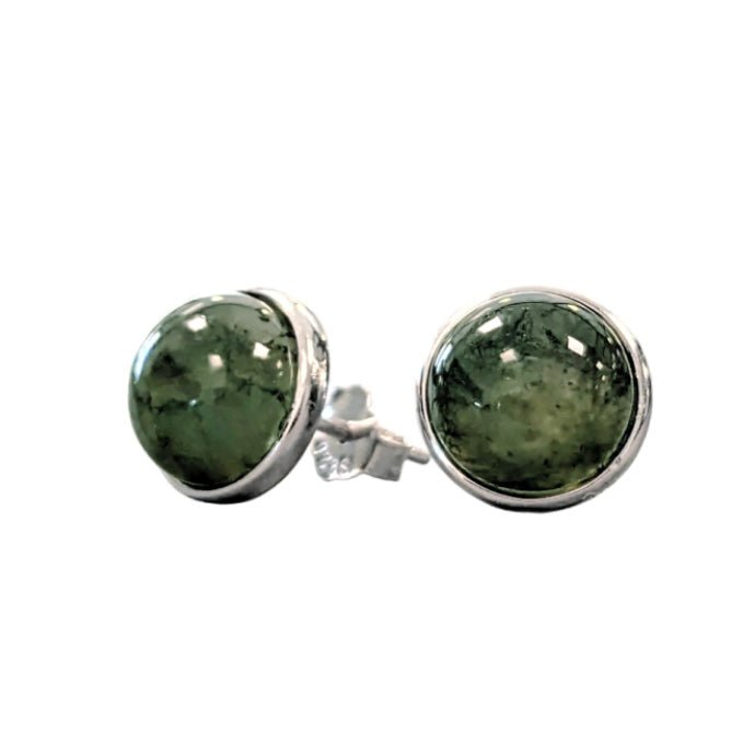Orecchini in argento 925 con pietra Agata muschiata - 8mm - Clorophilla Shop