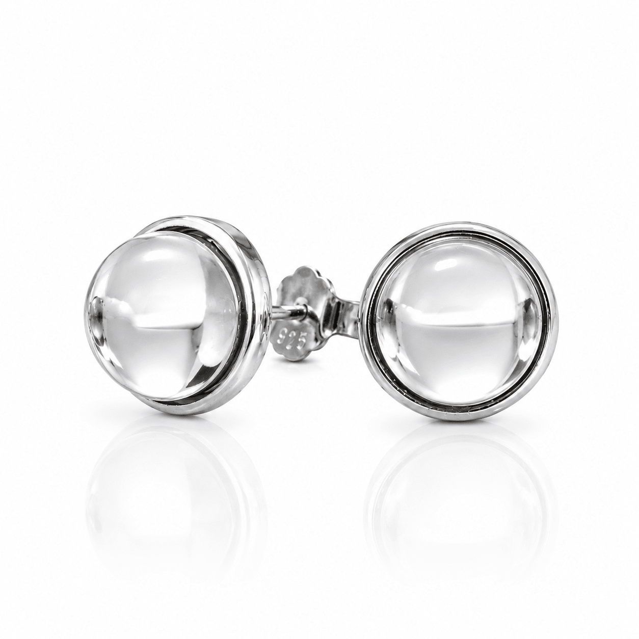 Orecchini in argento 925 con pietra Cristallo di Rocca - 8mm - Clorophilla Shop