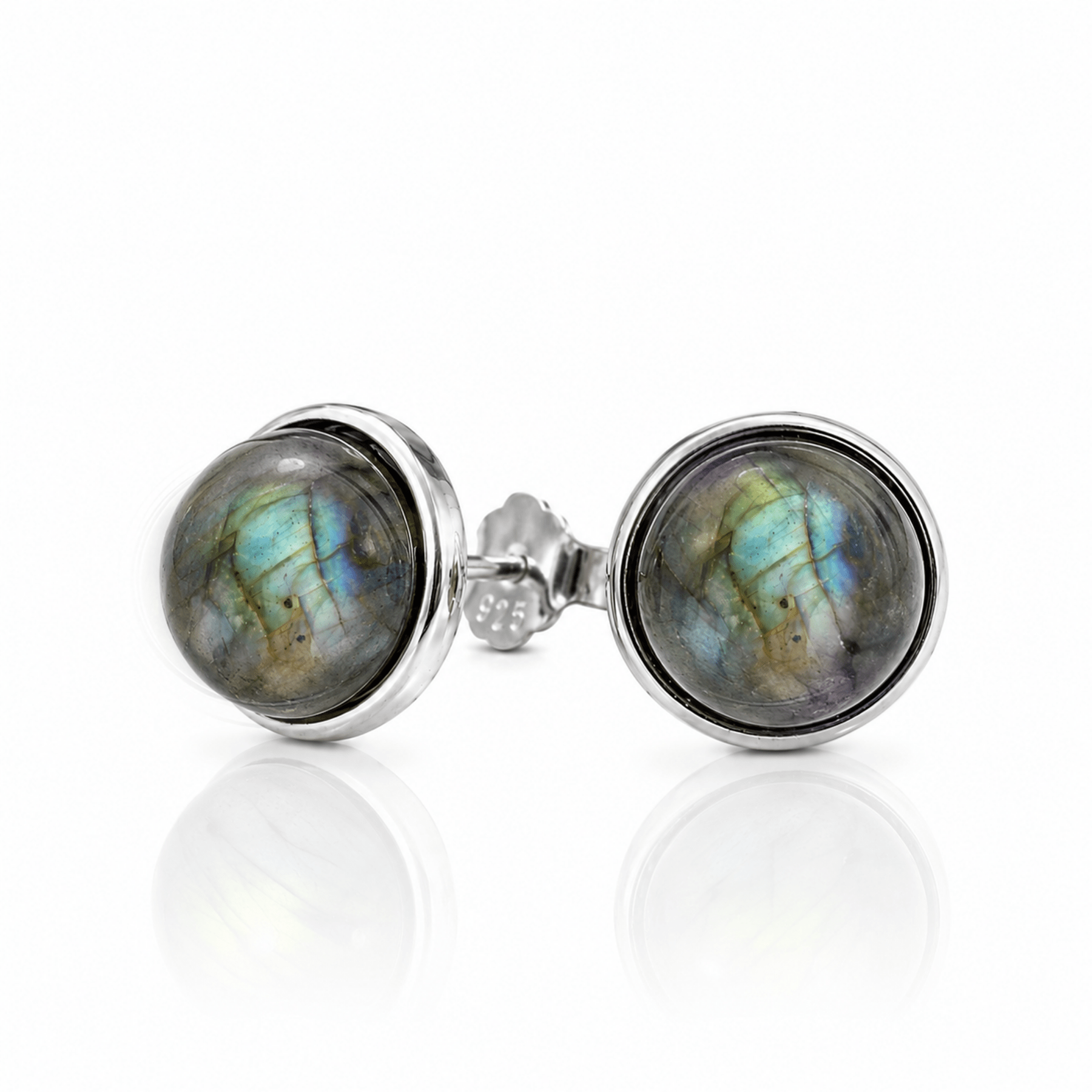 Orecchini in argento 925 con pietra Labradorite - 8mm - Clorophilla Shop