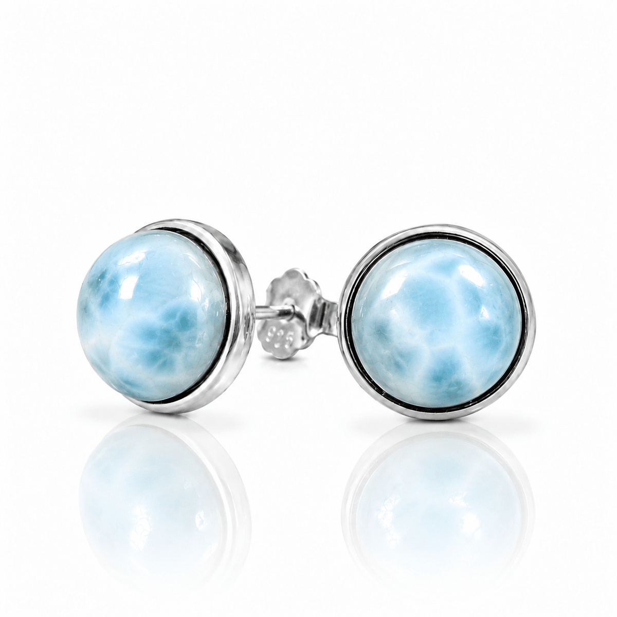 Orecchini in argento 925 con pietra Larimar - 8mm - Clorophilla Shop