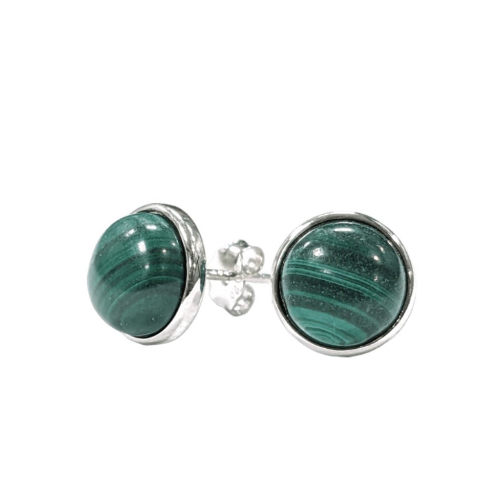 Orecchini in argento 925 con pietra Malachite - 8mm - Clorophilla Shop