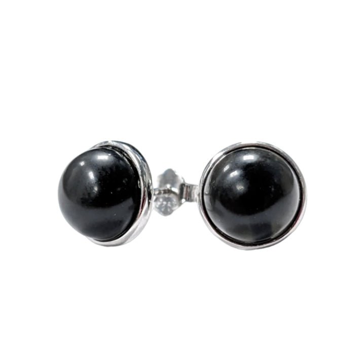 Orecchini in argento 925 con pietra Ossidiana Nera - 8mm - Clorophilla Shop