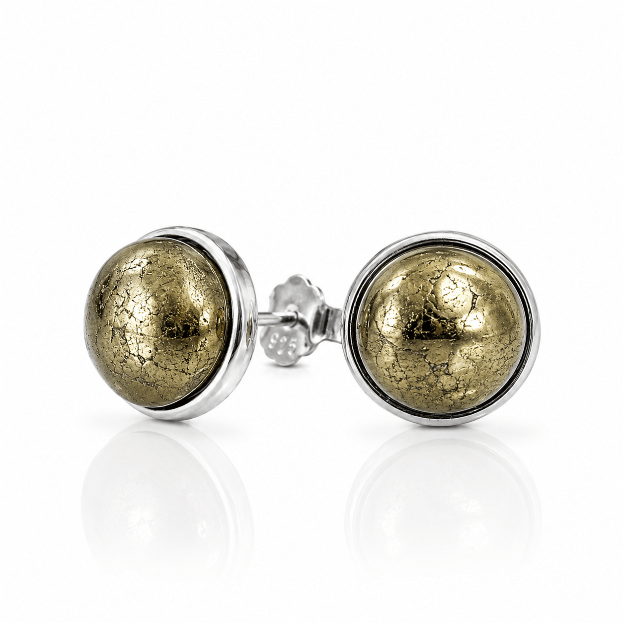 Orecchini in argento 925 con pietra Pirite - 8mm - Clorophilla Shop