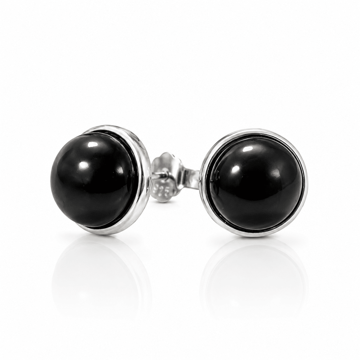 Orecchini in argento 925 con pietra Tormalina Nera - 8mm - Clorophilla Shop