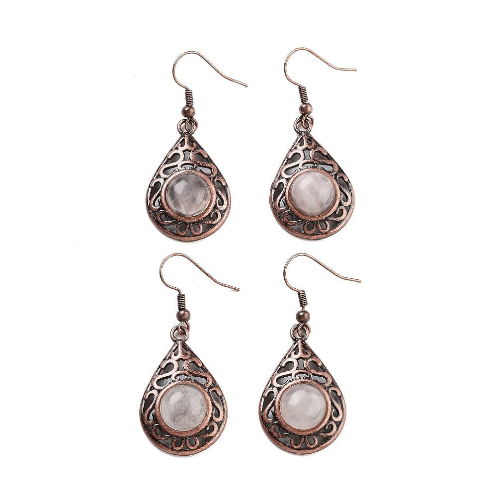 Orecchini pendenti a goccia con pietra Quarzo rosa - Clorophilla Shop