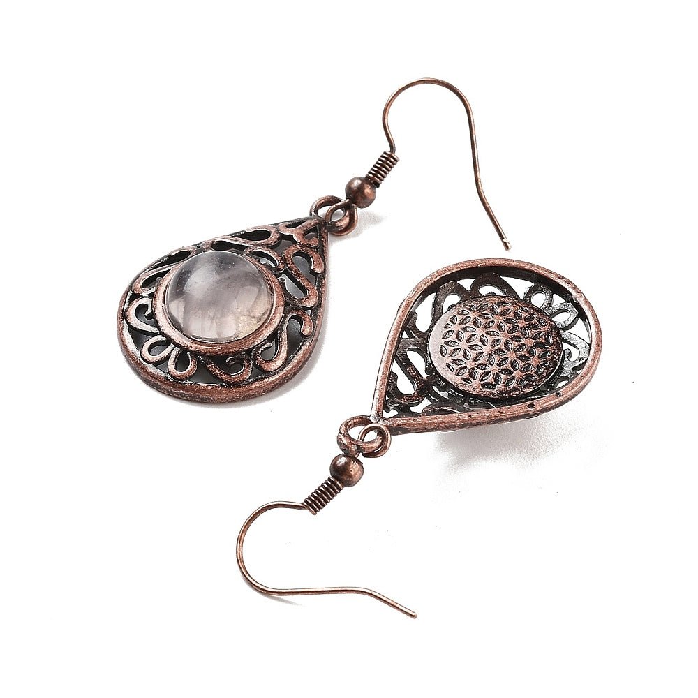 Orecchini pendenti a goccia con pietra Quarzo rosa - Clorophilla Shop