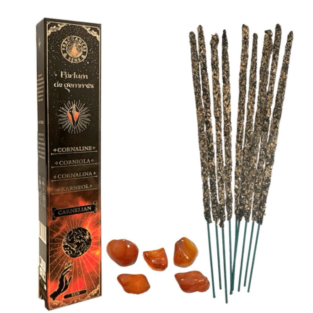 Parfum de gemmes Incenso in bastoncini e frammenti di pietra naturale in scaglie - Corniola - Clorophilla Shop