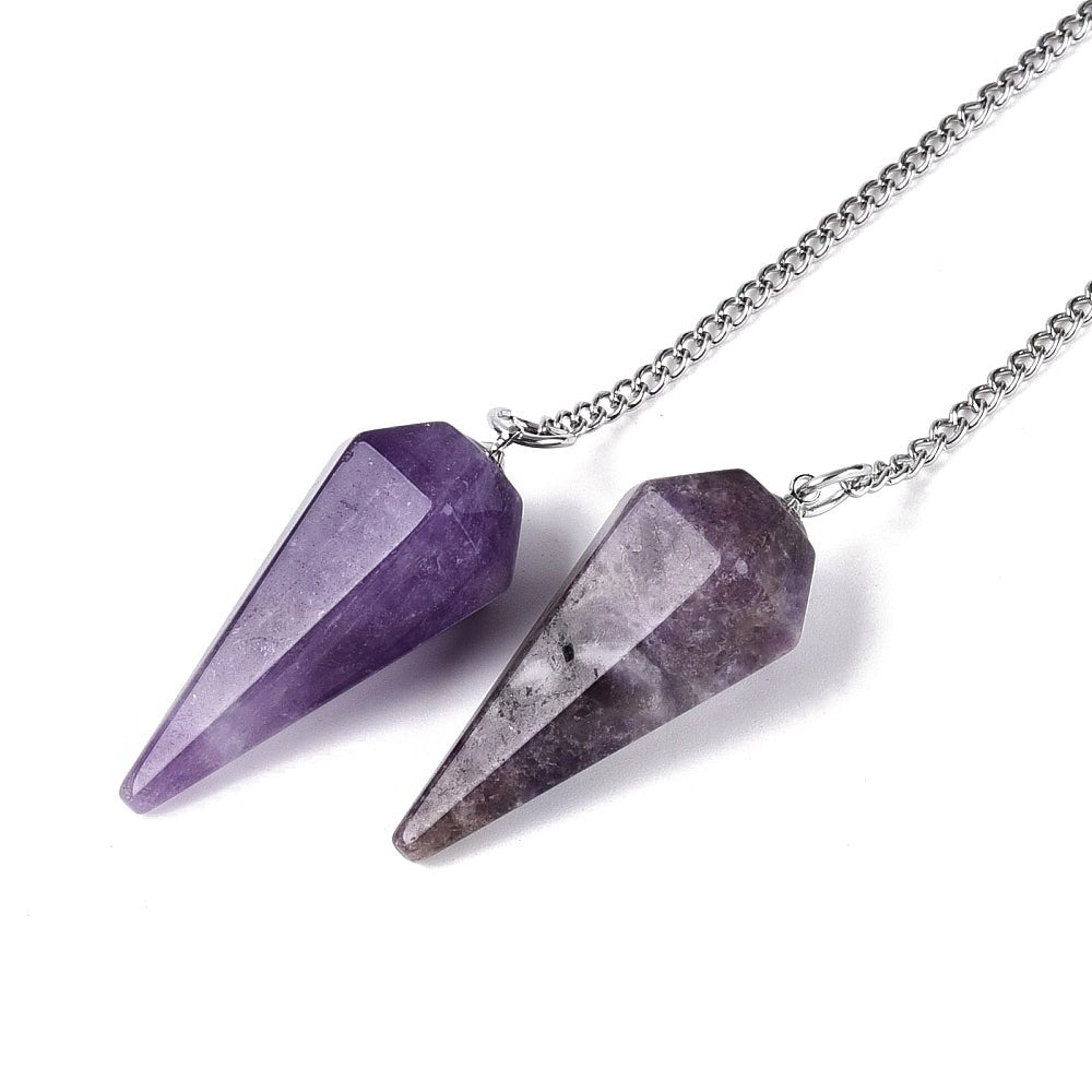 Pendolo Divinatorio in Ametista Naturale Esagonale con Catenina - Clorophilla Shop