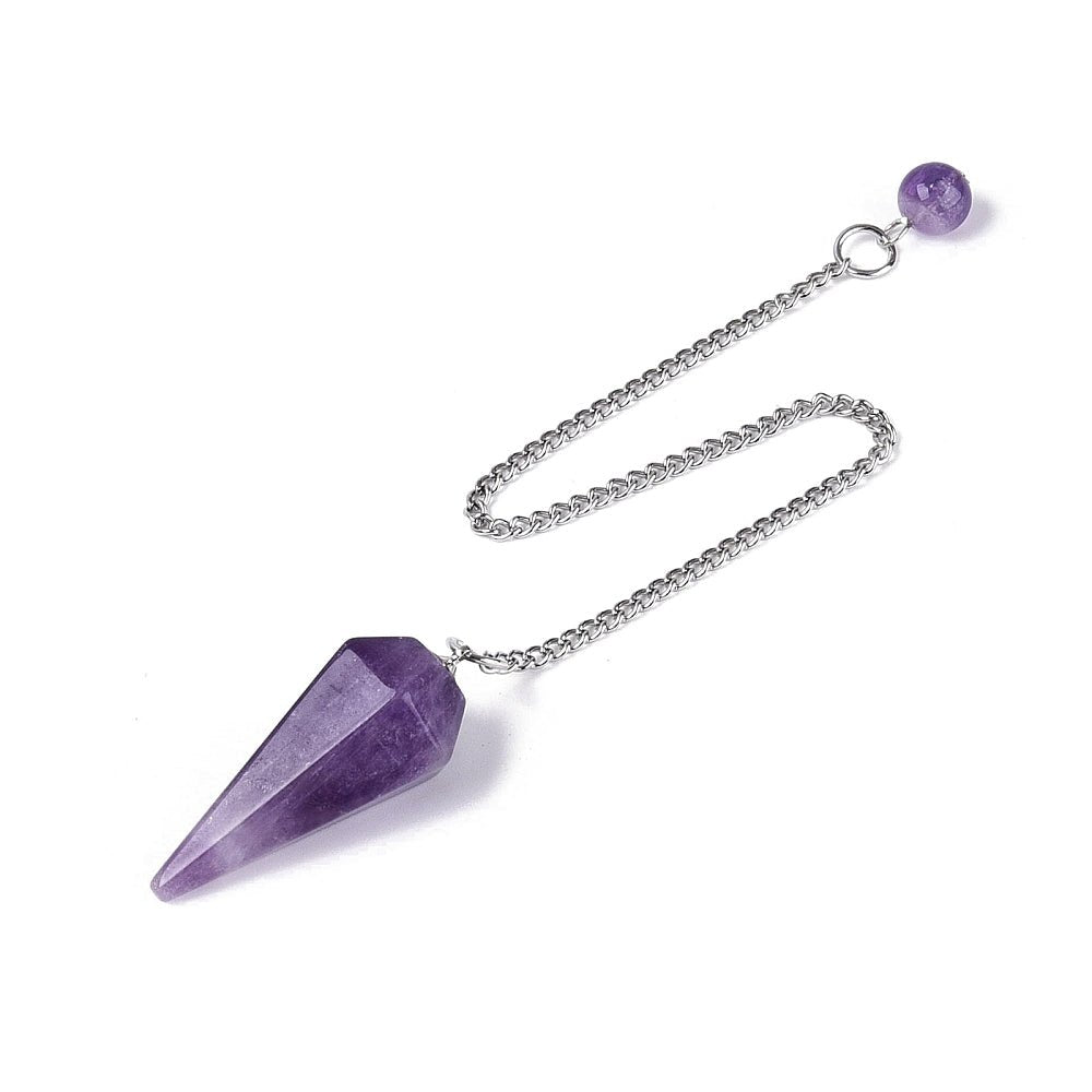 Pendolo Divinatorio in Ametista Naturale Esagonale con Catenina - Clorophilla Shop