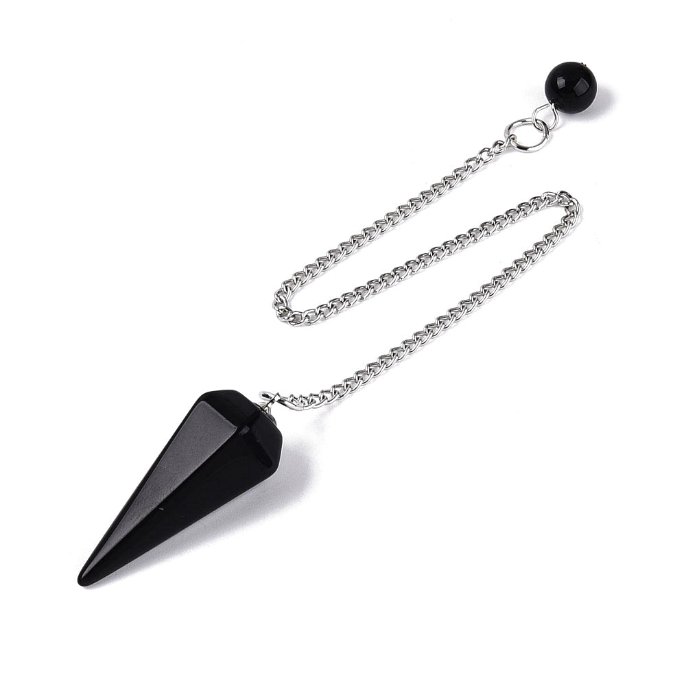 Pendolo Divinatorio in Ossidiana Nera Full Naturale Esagonale con Catenina - Clorophilla Shop