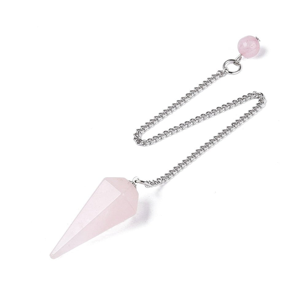 Pendolo Divinatorio in Quarzo Rosa Naturale Esagonale con Catenina - Clorophilla Shop
