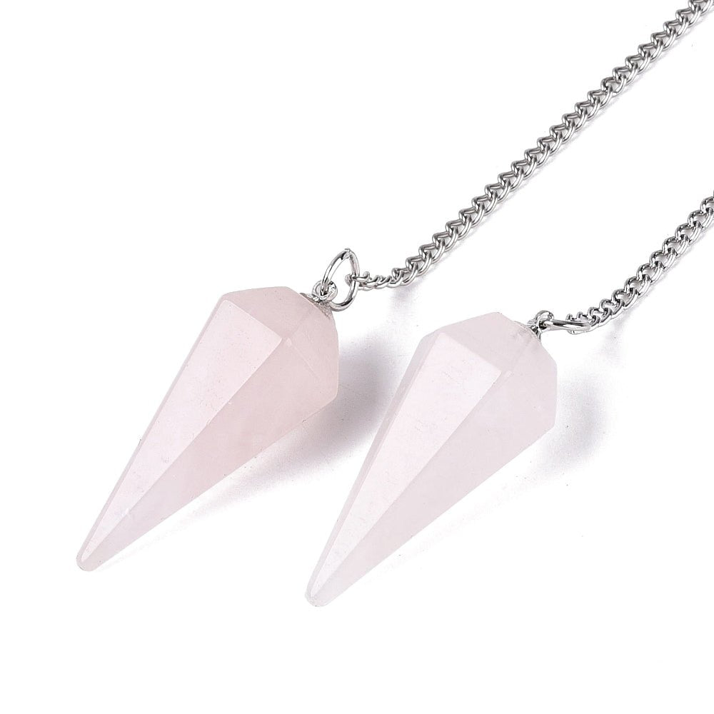 Pendolo Divinatorio in Quarzo Rosa Naturale Esagonale con Catenina - Clorophilla Shop