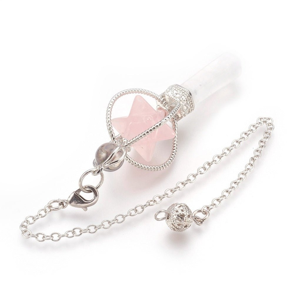 Pendolo Divinatorio Stella Merkaba in Quarzo Rosa - Clorophilla Shop