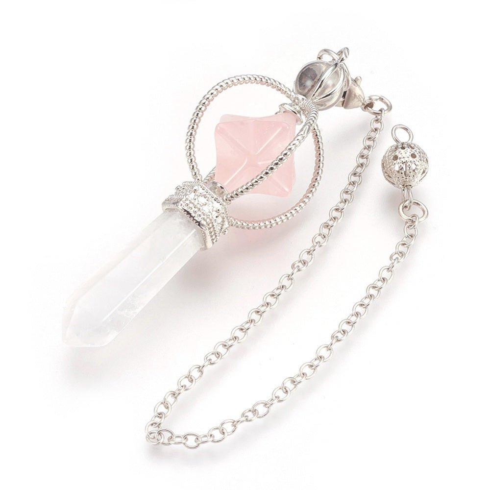 Pendolo Divinatorio Stella Merkaba in Quarzo Rosa - Clorophilla Shop
