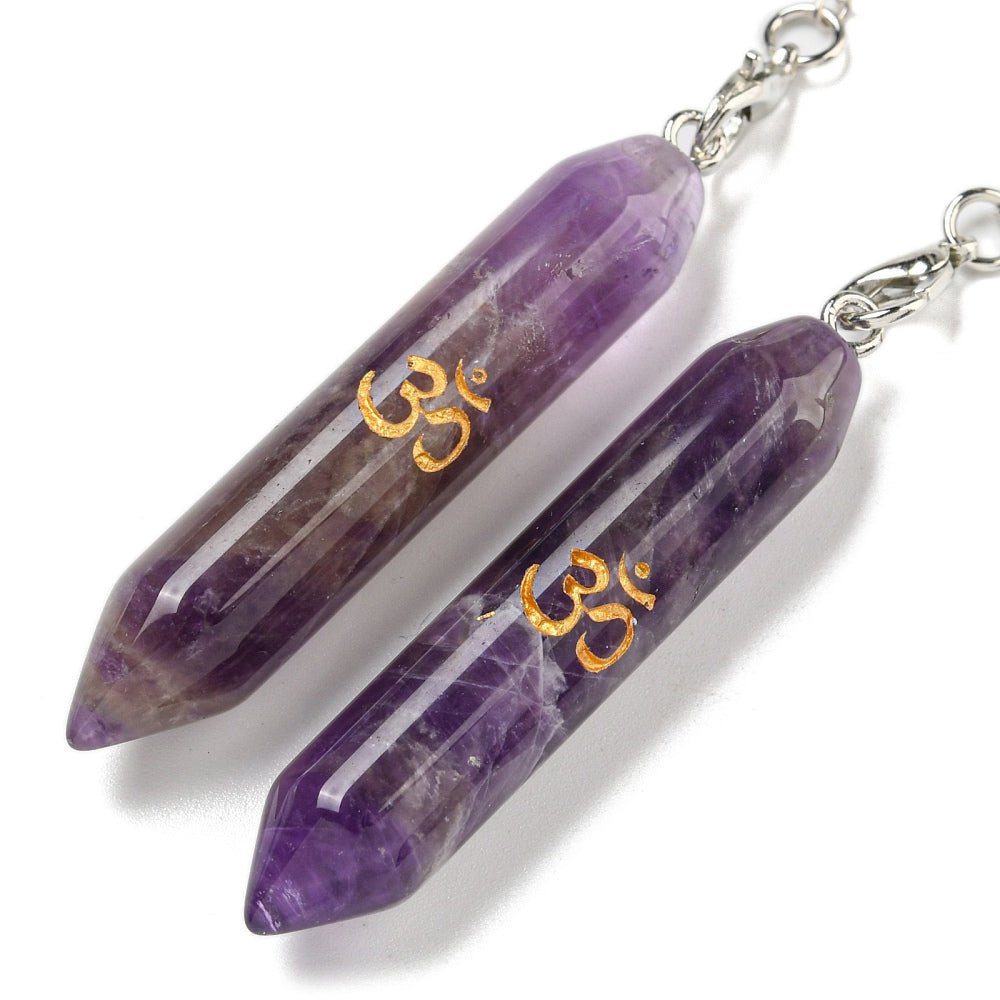 Pendolo Divinazione in Ametista con Simbolo Om - Calma e Stress - Clorophilla Shop