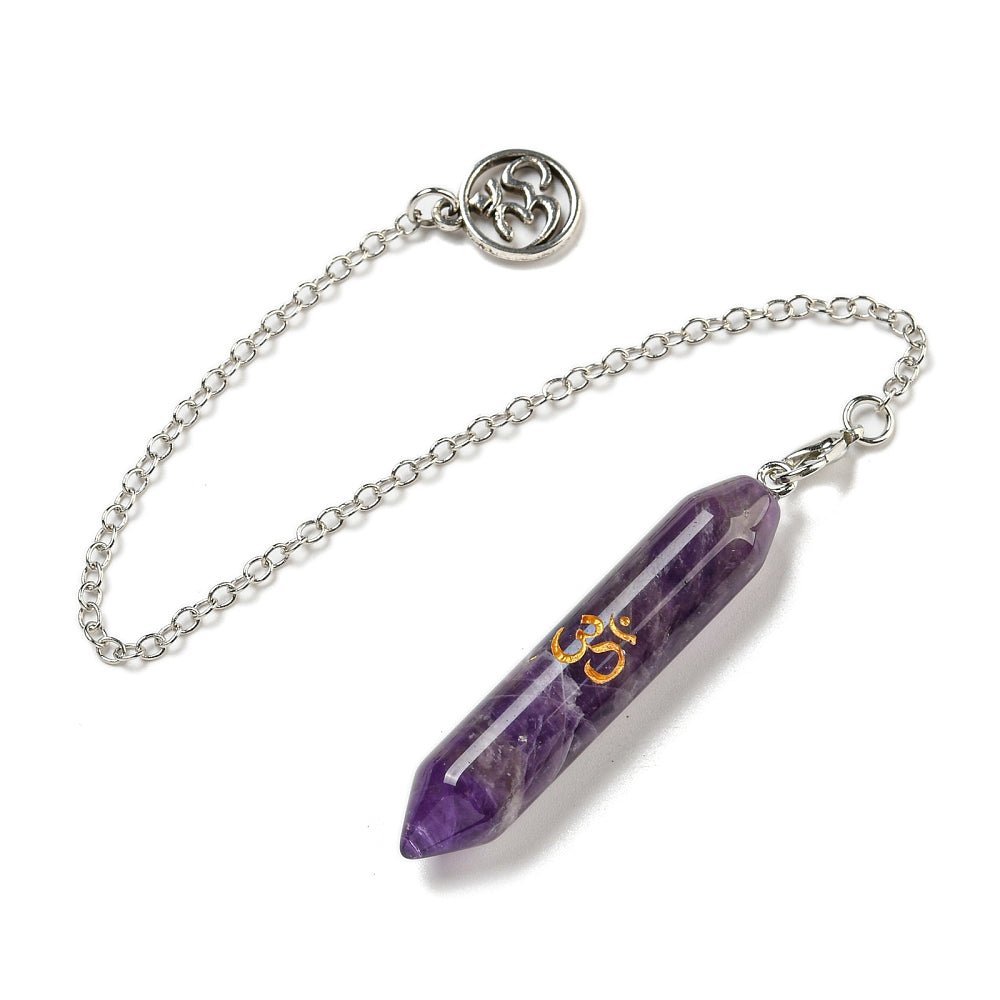 Pendolo Divinazione in Ametista con Simbolo Om - Calma e Stress - Clorophilla Shop
