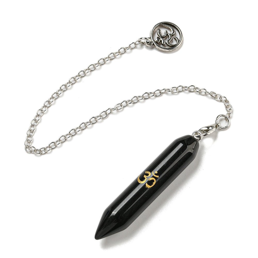 Pendolo Divinazione in Ossidiana Naturale con Simbolo Om - protezione radicamento - Clorophilla Shop