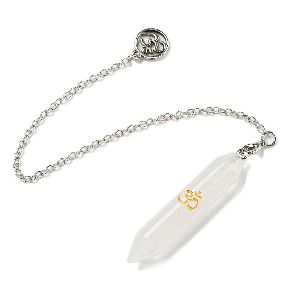 Pendolo Divinazione in Quarzo Ialino Cristallo di Rocca con Simbolo Om - Energia e chiarezza - Clorophilla Shop