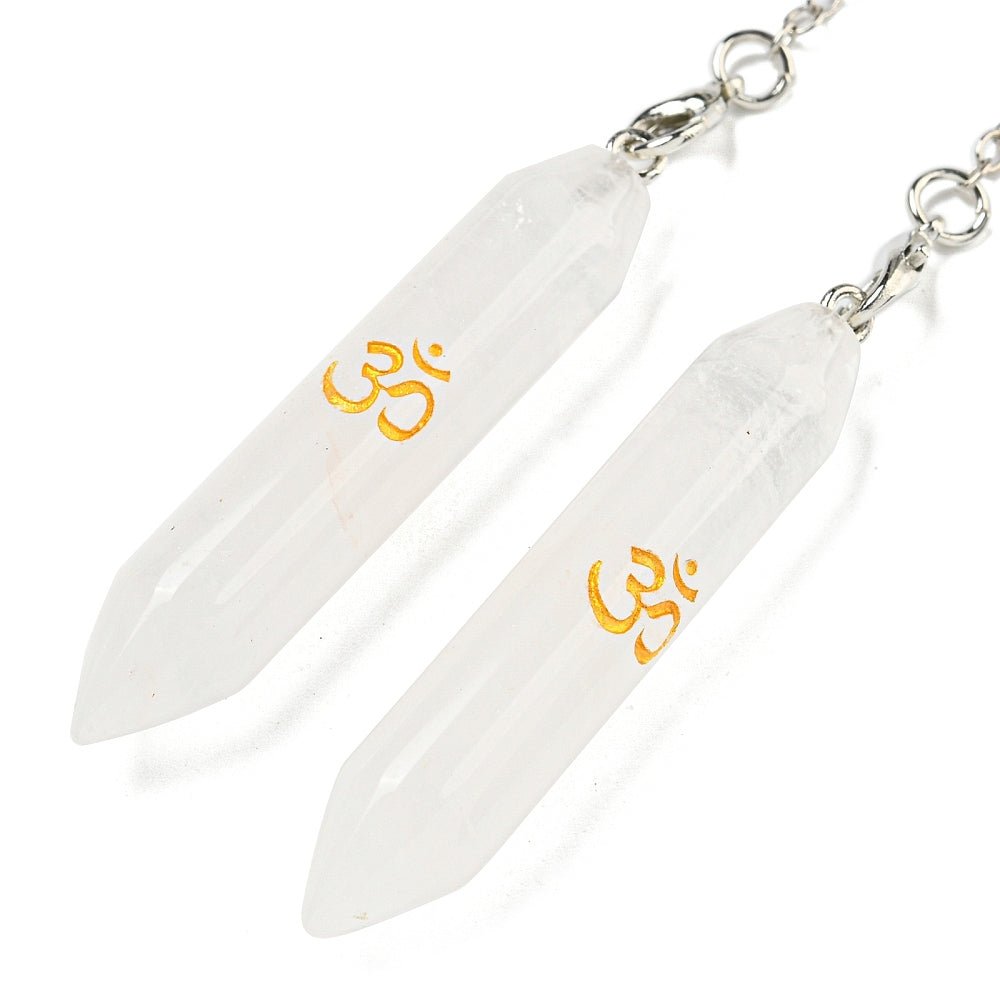 Pendolo Divinazione in Quarzo Ialino Cristallo di Rocca con Simbolo Om - Energia e chiarezza - Clorophilla Shop