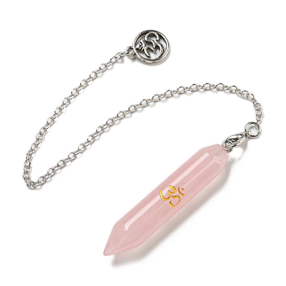 Pendolo Divinazione in Quarzo Rosa con Simbolo Om - Amore ed emozioni - Clorophilla Shop