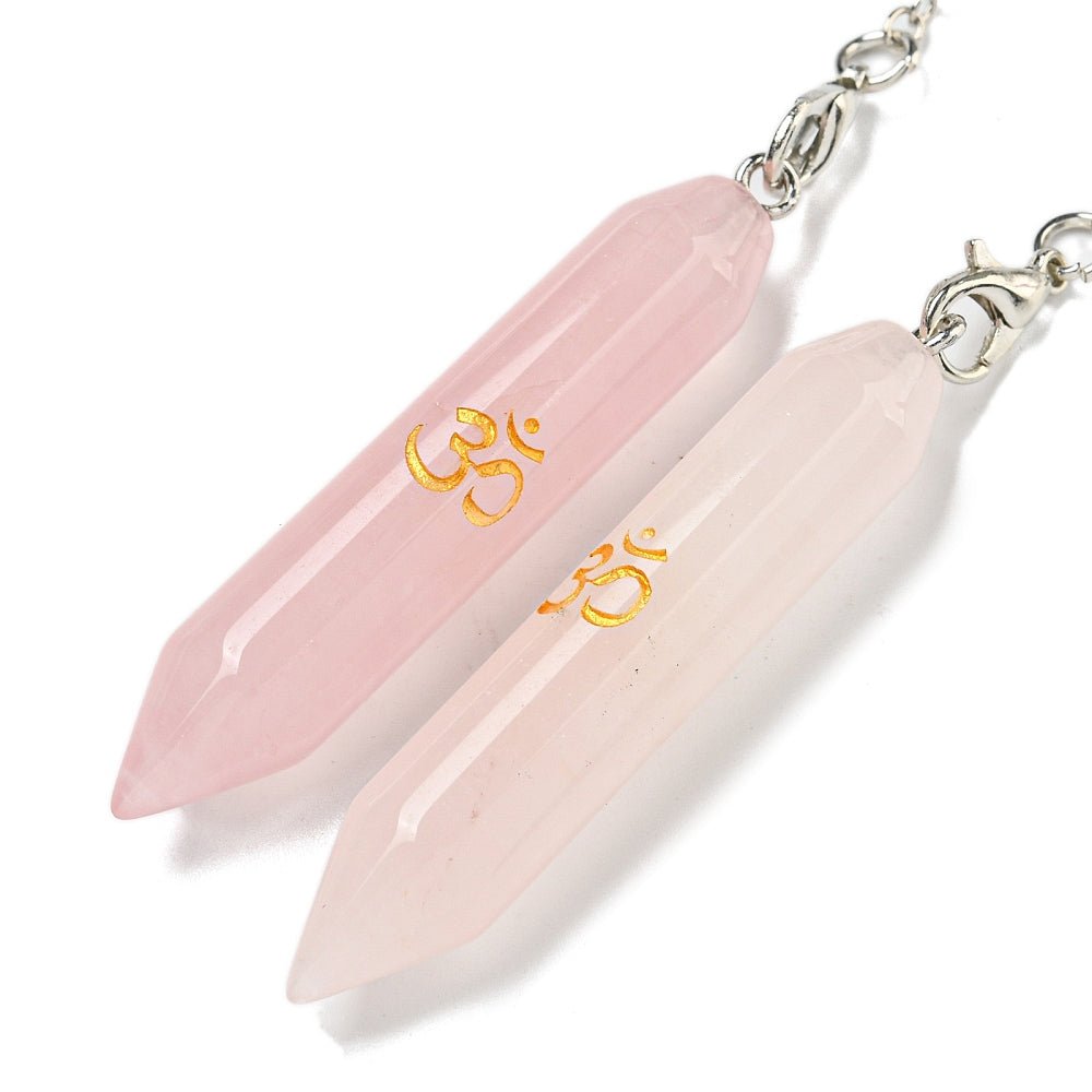 Pendolo Divinazione in Quarzo Rosa con Simbolo Om - Amore ed emozioni - Clorophilla Shop