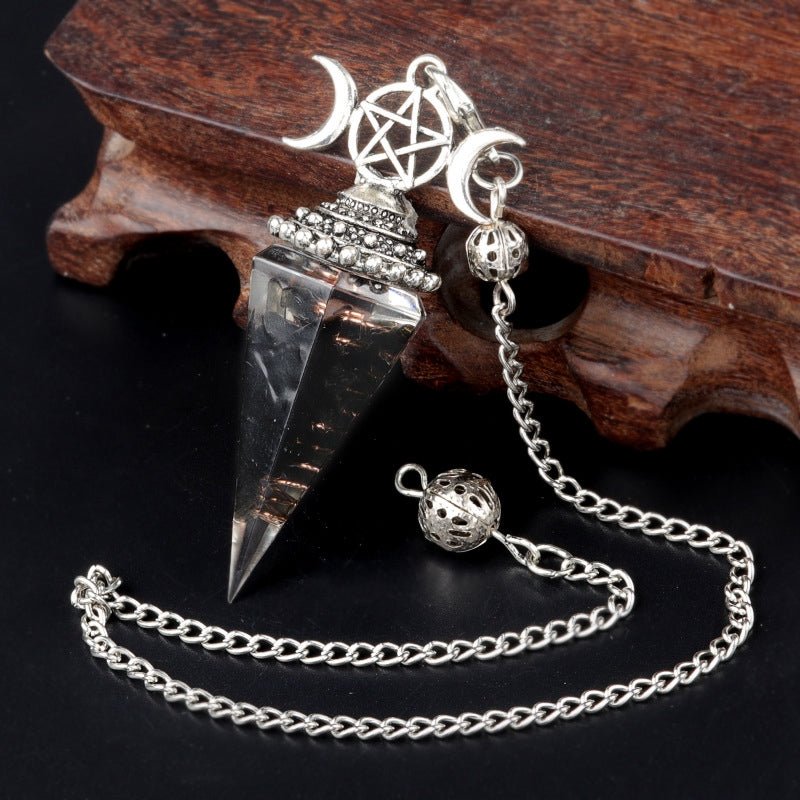 Pendolo Orgonite con Ossidiana Naturale Tripla Luna e Pentacolo - Clorophilla Shop