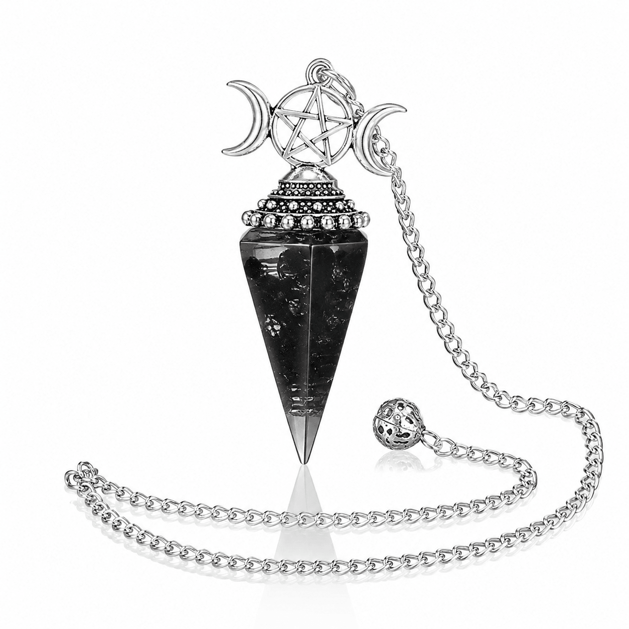 Pendolo Orgonite con Ossidiana Naturale Tripla Luna e Pentacolo - Clorophilla Shop