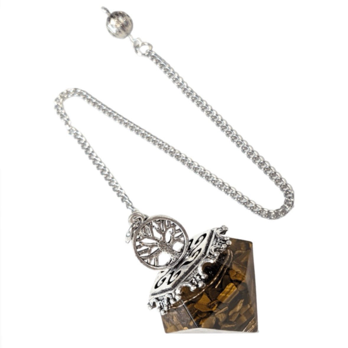 Pendolo Orgonite in Occhio di tigre con albero della vita - Clorophilla Shop